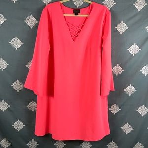 Plus Size Hot Pink Lace Up Front Dress